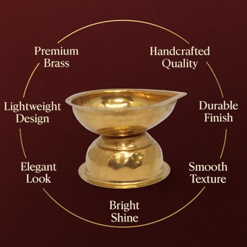 Image of Brass Diyas for Pooja with Stand | Oil Lamp Deepam Kundulu Jot Pooja Articles | Small Aarti Diya Pital Ka Deepak Stand Plate | Kamachi Samai Nilavilakku Mandir Utensils & Gifting