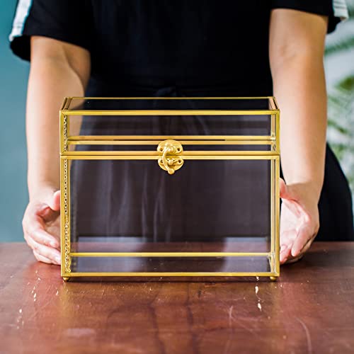 image for NCYP 25cm Glass Card Box Large Geometric Terrarium Gold Handmade Brass