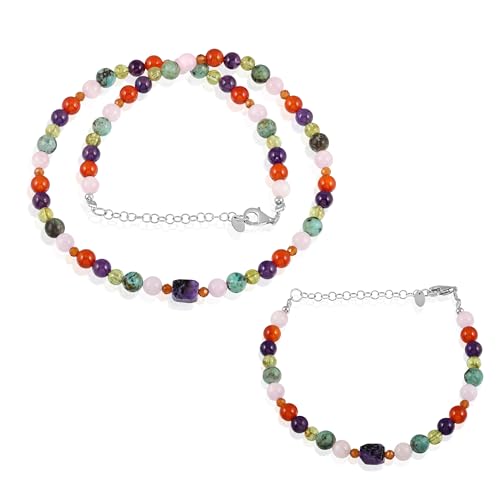 Juego de collar y pulsera de piedras naturales multicolores para mujer de NIRVANA