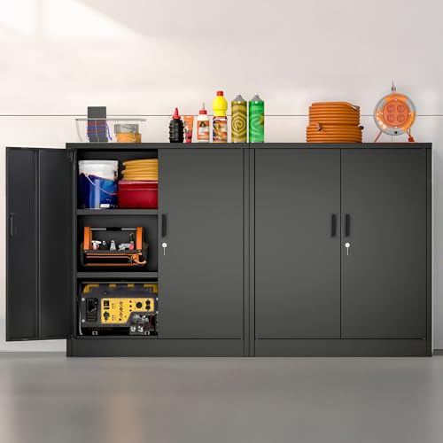Wanfu Metal Storage Cabinet, 36" H Locking Storage Cabinet with 2 Adjustable Shelves, Metal Cabinets for Garage, Home, Office, Utility Room-Black - Image 6
