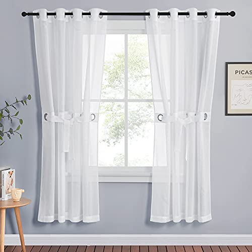 NICETOWN Voile Gardinen Wohnzimmer Modern - 2 Stücke H 175 x B 140 cm Weiße Gardinen für Sonnenlicht Filtern leinenoptik Vorhang Weiss Halbtransparent Ösenschal mit 2 Weißen Raffbändern Cover