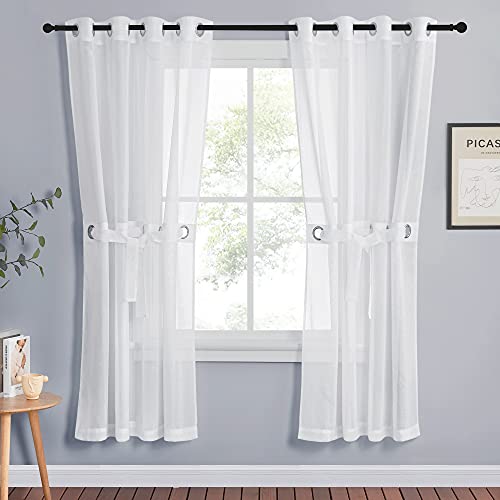 NICETOWN Cortina Semitransparente de Ventana - Cortinas Blancas de Voile con Ojales para Sala Dormitorio Balcón Moderno, 2 Piezas Brillantes para Decorar la Casa Romántica, 140 x 175 CM