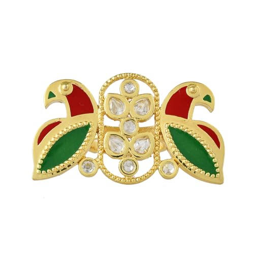 VOYLLA Panchhi Humera Statement Ring, Women Rings, Statement Rings For Women, Kundan Rings For Women, Wedding, Festive, Party, Birds, American Diamond, Gift For Her Deal