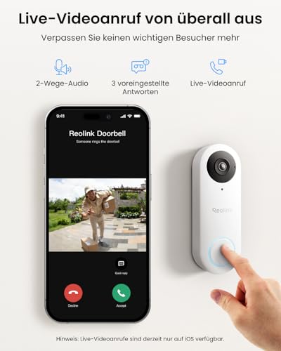 Reolink 5MP Video-Türklingel Kamera mit Chime, 3:4 Kopf-zu-Fuß-Ansicht, 180° Blick, 5/2,4GHz Wi-Fi, Personen-/Paketerkennung, Wasserdicht, Smart-Alarme, Kabelgebunden, Video Doorbell WiFi Weiß 3