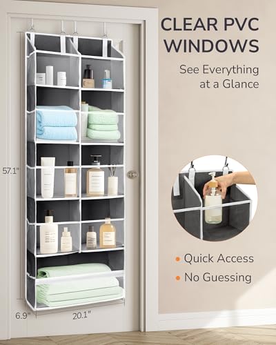 Image of ULG Over the Door Organizer, 5-Tier Extra Large Hanging Storage with 10 Mesh Pockets, 100 lbs Capacity, Heavy Duty Door Organizer for Closet, Bedroom,Grey