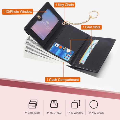 Image of Sunwel Fashion Cute Coquette Bow Wallet with Key-chain for Women Girls | Bow Print Wallet Card Holder ID Window