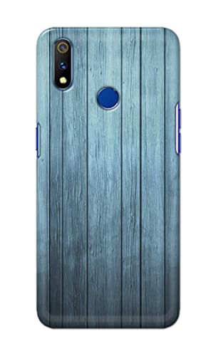 Image of Printed Hard Back Cover Case for Realme 3 Pro Back Cover (Wooden Blue) -1302