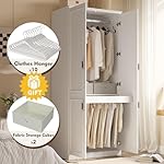 Armoire Wardrobe Closet with 4 Door, 74.8" Large Wardrobe Cabinet with Hanging Rod, Freestanding Modern Bedroom Armoire Storage Cabinet, White - Image 3