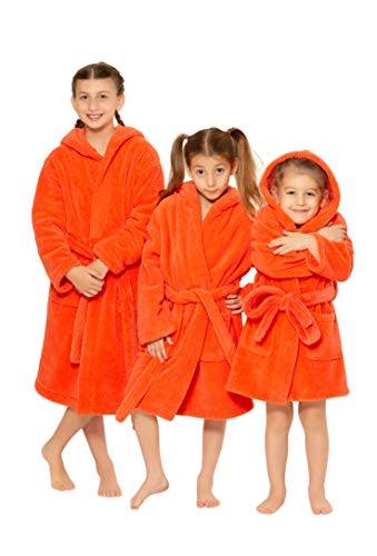 Kids Hooded Robe For Boys And Girls, Microfiber Soft Plush Shawl Bathrobe (Medium / 6-8 Years, Coral) #TOP5