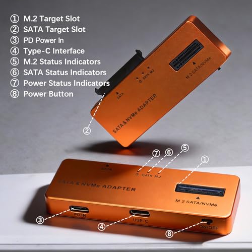 Caja externa para SSD M.2 NVMe SATA con USB 3.2 y cargador miniatura 5