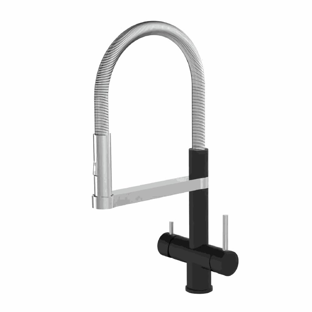 AORA® | STATEMENT INOX 5 Wege Wasserhahn | 360° drehbare Küchenarmatur aus massiven Edelstahl | Spültischarmatur Wasserfilter, Osmoseanlagen, Tafelwasseranlagen | Wasserfilter Wasserhahn | Schwarz