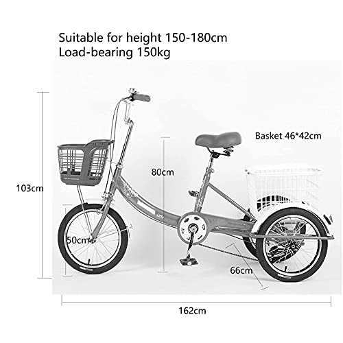 Triciclo para adultos de 1 velocidad, triciclos de 20 pulgadas con canastos delantero y trasero para recreo, compras, picnic y ejercicio miniatura 2