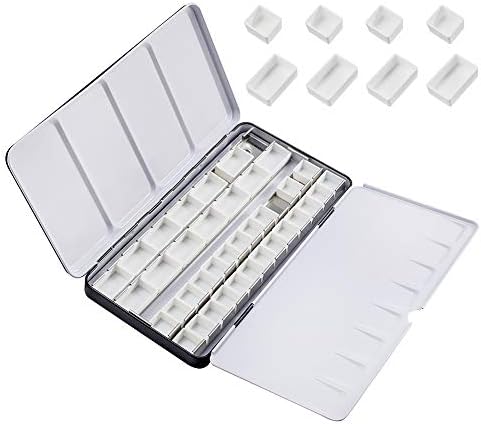 PandaHall Empty Watercolor Tins with 42 Half Pans, 24 Full Pans Large Watercolor Palette Box Metal Tin Palette Paint Case for Artist Student Travel Watercolor Set with Watercolor Paints
