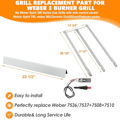 Image of Grill Parts Replacement for Weber Spirit 300, 700 900 Genesis Silver /Gold B /C Gas Grills, Flavorizer Bars 7537 7536 & Burner Tube 7508 & Igniter for Weber Spirit Genesis E310 with Side Mounted Control