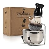 VALENTISE Shaving Brush, 3 In 1 Shaving Brush Set Includes Stainless Steel Shaving Stand and Bowl, Synthetic Badger Hair Shave Brush for Men's Shave Gift