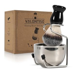 Shaving Brush, 3 In 1 Shaving Brush Set Includes Stainless Steel Shaving Stand and Bowl, Synthetic Badger Hair Shave Brush for Men’s Shave Gift