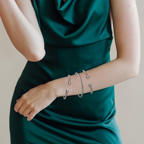 Cable Twist Bracelet Set for Women Open Cuff Bracelet Bangle Bracelet for Women Stainless Steel Bead Braclet Adjustable Bracelet Friendship Gift for Women4