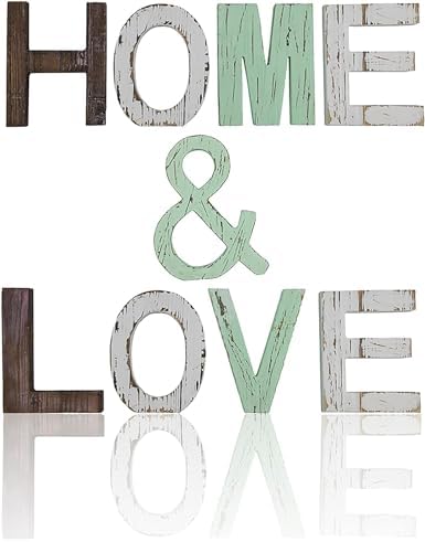 TOPZEA Decorative Wooden Letters – Home & Love Sign Farmhouse Table Centerpiece Decor Rustic Home Décor Accents for Wall Décor in Rustic Home Decoration for Living Room