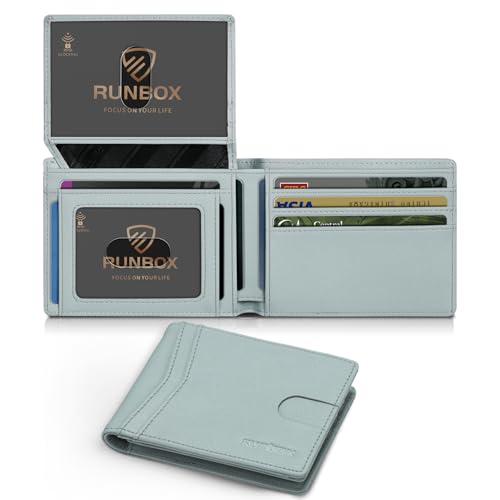 RUNBOX Slim RFID Leather Wallet with 2 ID Windows