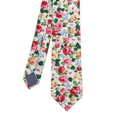 Image of Cotton Floral Ties for Men 2.76 inch Men's Skinny Tie Linen Flower Printed Neck Tie for Wedding Dating Party