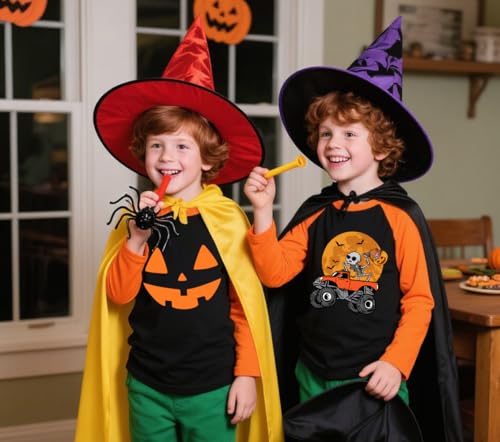 Halloween Shirts for Kids Long Sleeve Dancing Skeleton Graphic Tees Raglan Sleeve Trucks T-Shirt 2-7 Years3