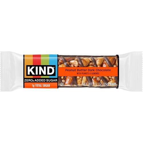Image of Kind Zero Added Sugar Healthy Snacks Bars, Peanut Butter Dark Chocolate, Gluten Free, High Fiber, Keto Snacks, 5g Protein, 30 Count | A pre-workout boost with 0g added sugar, 5g protein and 4g net carbs. These crunchy, keto-friendly nut bars are gluten free.