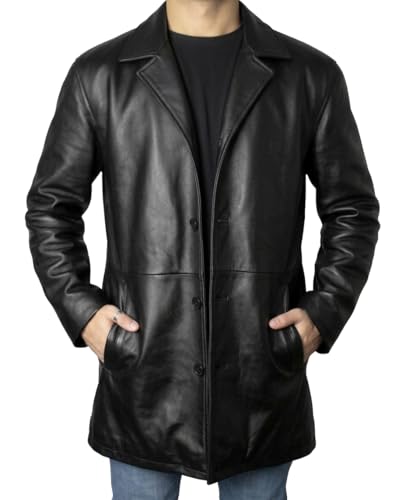 Image of Leather Car Coat For Men 3 /4 Length Mens Leather Jackets - Real Lambskin Long Coat For Men
