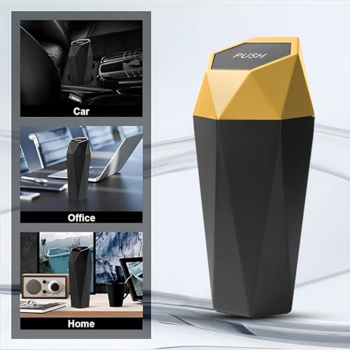 Image of Mandark Car Trash Can with Lid, Diamond Design Small Vehicle Automatic Portable Garbage Bin, Leakproof Automotive Interior Dustbin for Kitchen Home Office, Universal for SUV, Truck, RV (Gold)