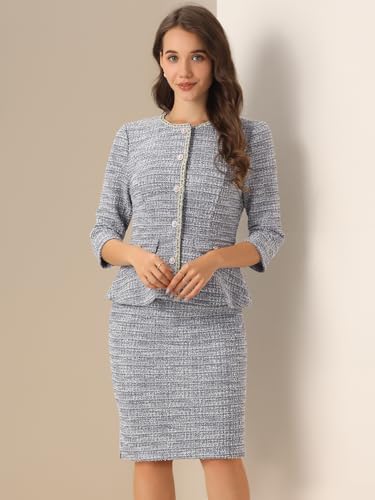 Allegra K Women's 2 Piece Tweed Skirt Set Suit Jacket Pencil Skirt Elegant Business Suits for Women 20252
