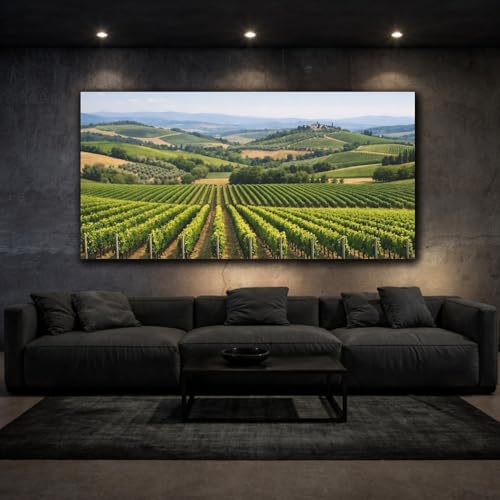 Tableau canvas nature de vignobles et collines vertes imprimé au format panoramique horizontal