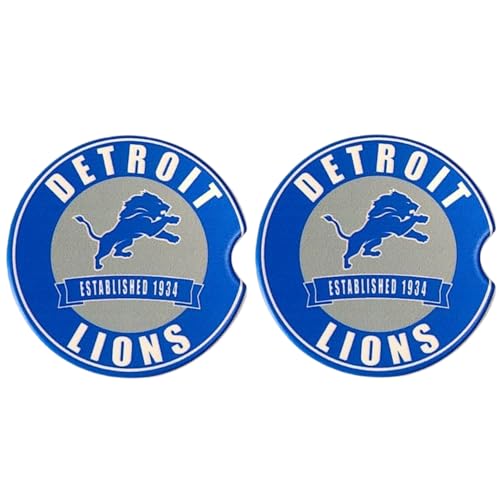 Fan Creations Detroit Lions Set of 2 Car Coasters Removable Absorbent Ceramic Stone Coasters - Ideal Gift for Everyday and Die Hard Football Fans - Show Your NFL Team Spirit