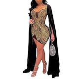 CUTUBLY Rhinestone Dress Mesh See Through Cocktail Party Birthday Club Sexy Dresses for Women (K2203-Gold-M)