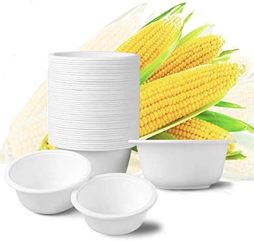 Disposable Bowls, 24 Oz, Set of 50 Biodegradable Bowls, Made of Compostable Eco Friendly Cornstarch, Microwavable, Heavy Duty, Great for Hot Soup, Salad, Ice Cream