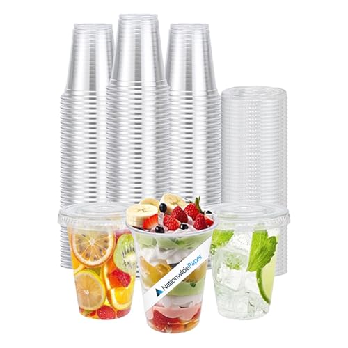 10oz Crystal Clear Smoothie Cups with Flat lids, Perfect for Iced Coffee, Milkshake, Slurpee, Ice Cream, Razzle, Slush, Smoothy, Party's - Pack of 20