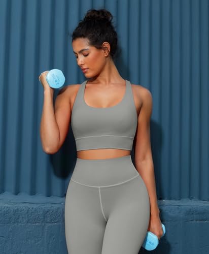 Image of BRXL High Support Padded Sports Bra for Women Buttery Soft Criss Cross Back Strappy Workout Athletic Running Gym Bra Grey