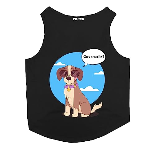 Image of Ruse Pet Got Snacks Printed Dog Round Neck Sleeveless Vest Tank T-Shirt /Tees Apparel /Clothes /Tees Gift for Dogs(Black /L (Desi /Stray, Doberman etc.)