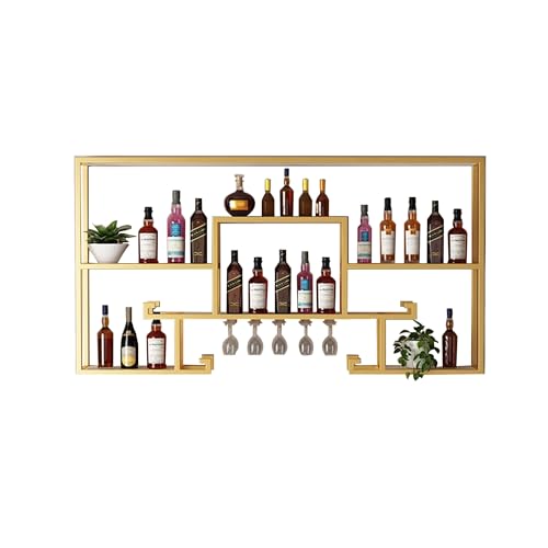 Étagère à vin suspendue réglable - Support rangement rustique verres et bouteilles