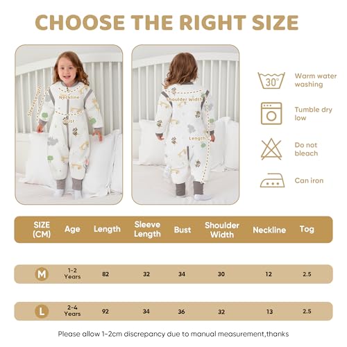 Image of LAT Winter Baby Sleep Bag with Feet,3-way zip Wearable Blanket with Removable Sleeves,Warm Sack for Toddler 2.5 TOG