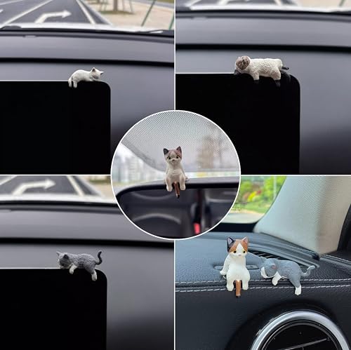 Image of 4PCS Cute Cat Dashboard Decorations, Mini Resin Sleeping Cat Figurines with Removable Adhesive Pads, Car Dashboard Accessories, Computer Monitor Topper, Office Desk & Home Decor