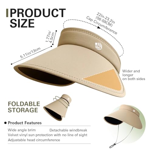 Image of Venzina UPF 50+ Sun Visor Hat for Women Ultra Wide Brim Outdoor Sun Hat UV Protection Hat Blackout Liner Design Packable Travel Hiking Hat Adjustable Elastic Closure Fashion Beach Hat