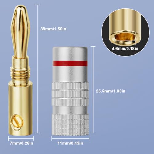 Aolso Banana Cable Plugs, 8PCS 24k Gold Plated 4.5mm Speaker Banana Plugs, Audio Jack Connector for Amplifier HiFi, Receiver - Image 2