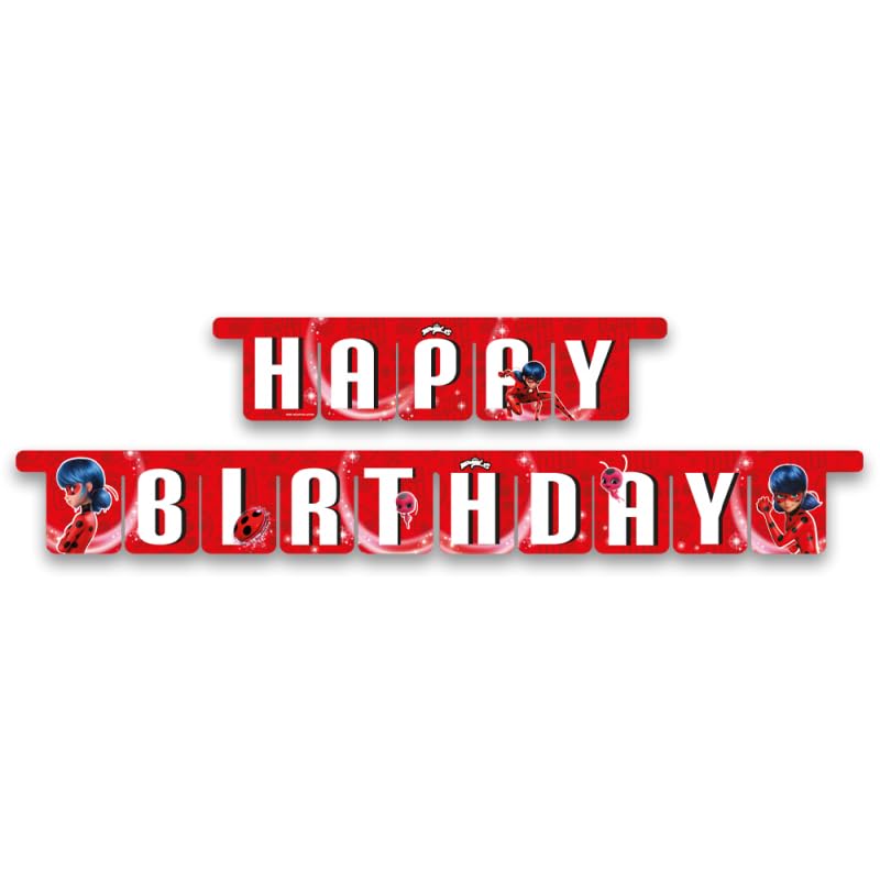 BeenSmile, Guirnalda Fiesta Miraculous, Personaje Ladybug, Guirnalda Happy Birthday, Decoración Cumpleaños para Niños, Fiestas Infantiles, Cumpleaños y Celebraciones, Artículos de Fiesta, 1 Unidad