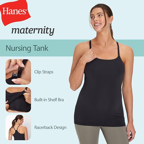Hanes Women's Maternity Nursing, Stretch & Recover Racerback Breastfeeding Tank Top with Clip-Down Straps4