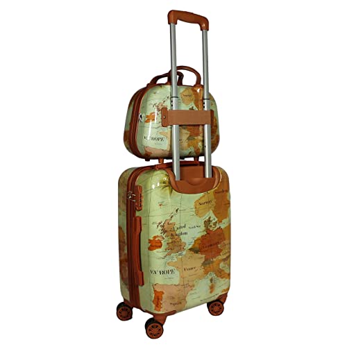 World Traveler Europe Hardside Lightweight Polycarbonate Expandable Spinner Luggage with TSA Lock, Brown, 2-Piece Carry-On Set - Thumbnail 2