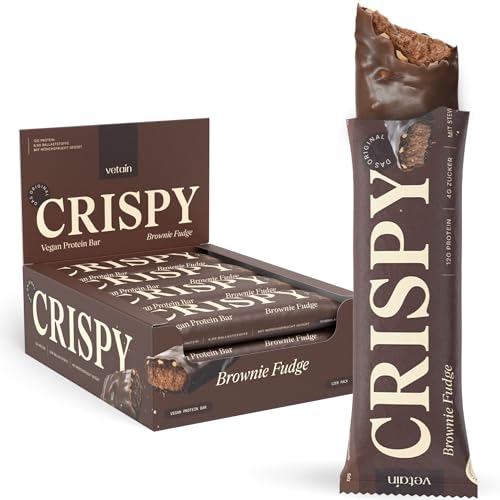 VETAIN Vegan Proteinriegel - Crispy Brownie - 12g Protein pro Riegel - Mit Mönchsfrucht gesüßt - 100% cleane Zutaten - frei von Sucralose & Maltit - Low Sugar & Sojafrei - 12 x 55g VETAIN Vegan Proteinriegel - Crispy Brownie - 12g Protein pro Riegel - Mit Mönchsfrucht gesüßt - 100% cleane Zutaten - frei von Sucralose & Maltit - Low Sugar & Sojafrei - 12 x 55g
