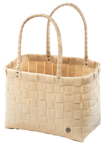 Kobolo Shopper BEZ, 36x27x50 cm, beige, handgefertigte Tasche aus PE, robust & leicht, modische Einkaufstasche, Strandtasche oder Alltagsbegleiter mit stabilem Henkel