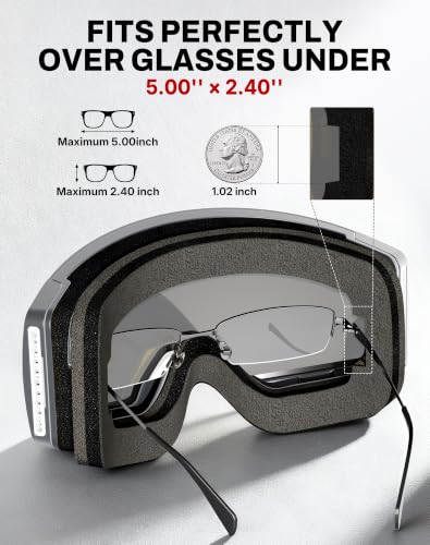 Image of Innerking Magnetic Ski Goggles, Interchangeable OTG Snowboard Goggles-Vlt10%