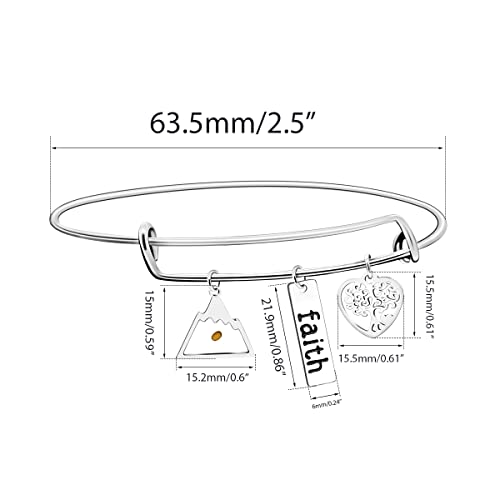 Image of Uloveido Stainless Steel Tree of Life Bangle Mustard Seed Pendant Faith Cuff Bracelet Gifts for Women Teen-Girls Y639