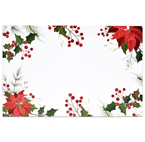 Gift Boutique 50 Disposable Christmas Paper Place Mats Red Poinsettia Flower with Green Holly Leaves Table Mat 11