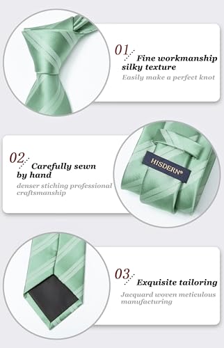 Image of HISDERN Mens Tie Striped Ties and Handkerchief Set Business Formal Woven Pocket Square Wedding College Stripe Necktie